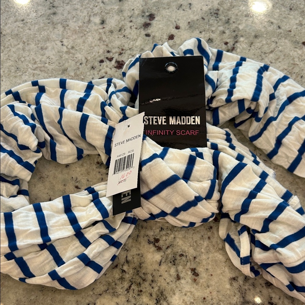 Steve Madden Striped Infinity Scarf in Blue and White